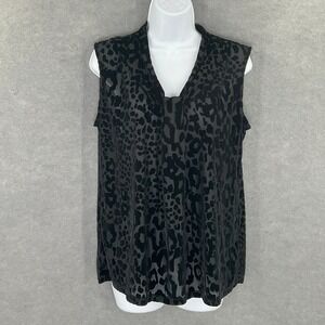 Dana Buchman‎ Top Womens L Black Velvet Leopard Print Sheer Whimsigoth Romantic